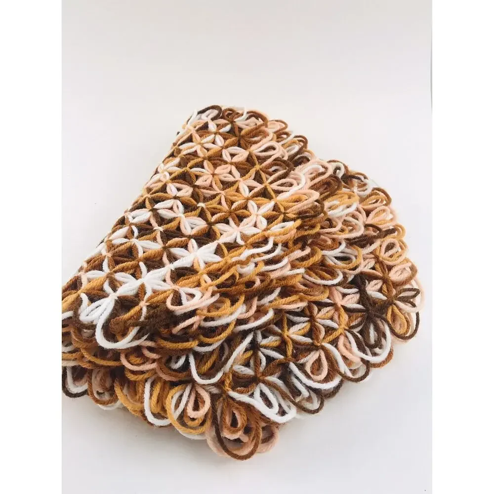 Vintage Handmade Loom Crochet Placemats Yarn Trivet Rust & Peach Colored Set 5